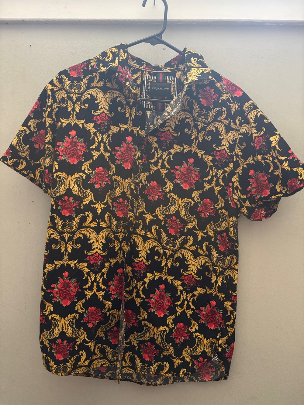 Versace-Inspired Black Floral Short-Sleeve Shirt